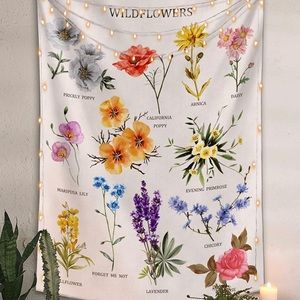 Wildflowers Vertical Tapestry Wall Hanging, Beige White Vintage 36×48 inches